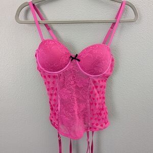 Pink Lace Bustier with Heart Pattern